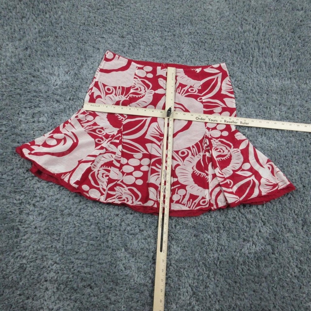 Sunny Leigh Skirt Womens 14 Red White Floral A-Line Lined Flare Boho Cotton Silk - Picture 5 of 8